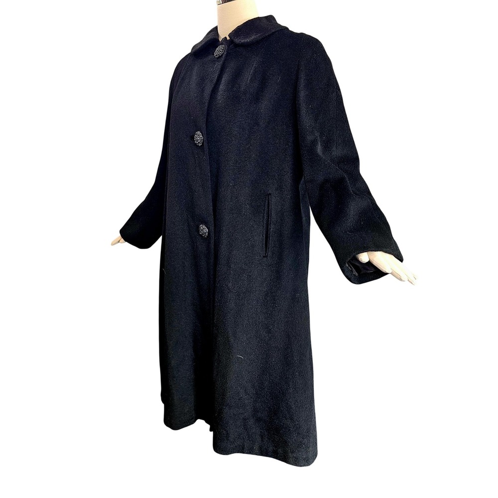 Vintage 1950s Swing Coat Jacket Black Wool Collar Buttons Pinup Rockabilly